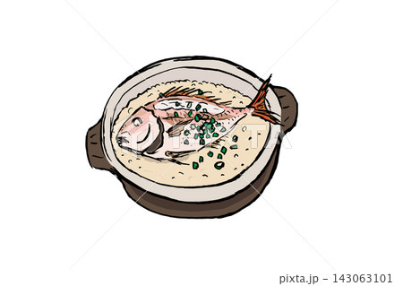 鯛めしのイラスト 鯛と炊き込みご飯の和食 手描き筆タッチ 鯛めしのイラスト 鯛と炊き込みご飯の和食 手描き筆タッチ 143063101