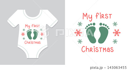 cute baby bodysuit with my first christmas design isolated vector illustration cute baby bodysuit with my first christmas design isolated vector illustration 143063455