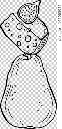 Cheese Pantry Gouda Cheese, Pear and Fig Hand Drawn PNG Collection Gourmet Food and Fruit Illustration 143063935
