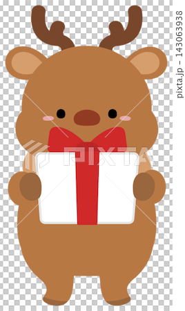 Christmas reindeer and presents, red ribbon Christmas reindeer and presents, red ribbon 143063938