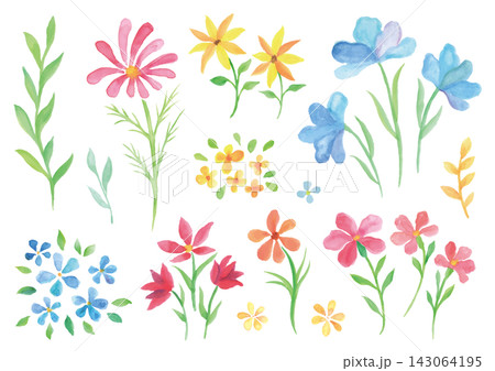 水彩手描きの様々な花の素材セット2 水彩手描きの様々な花の素材セット2 143064195