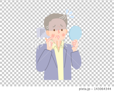 Illustration of a middle-aged man suffering from skin problems. Illustration of a middle-aged man suffering from skin problems. 143064344
