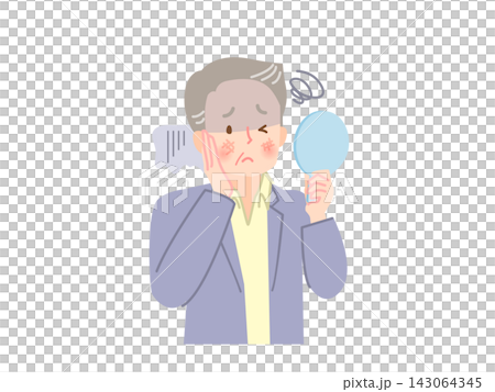 Illustration of a middle-aged man suffering from skin problems. Illustration of a middle-aged man suffering from skin problems. 143064345