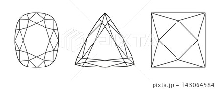 Set of Princess, Trillion, Cushion diamond cut shapes. Brilliant Princess, Cushion, Trillion cut patterns. Gemstone triangle outline icons for jewellery design, branding, packaging, logo. Set of Princess, Trillion, Cushion diamond cut shapes. Brilliant Princess, Cushion, Trillion cut patterns. Gemstone triangle outline icons for jewellery design, branding, packaging, logo. 143064584