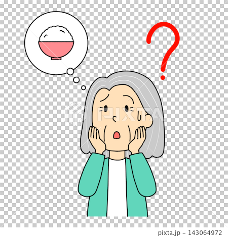 食事したことを忘れる高齢女性のイラスト 食事したことを忘れる高齢女性のイラスト 143064972