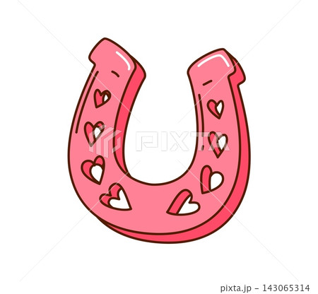 Pink horseshoe with hearts for cowgirl or disco girly cowboy groovy cartoon icon. Wild West cowgirl t shirt love print and Western girly cowboy disco party heart horseshoe for country ranch girl Pink horseshoe with hearts for cowgirl or disco girly cowboy groovy cartoon icon. Wild West cowgirl t shirt love print and Western girly cowboy disco party heart horseshoe for country ranch girl 143065314