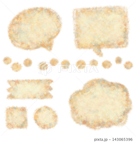 手描きのふんわりしたラベルと吹き出しの素材セット 143065396