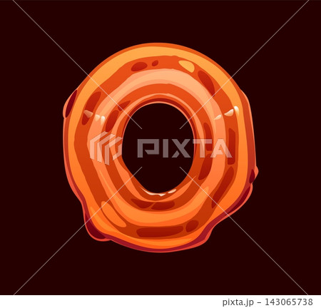 Barbecue cartoon font, BBQ letter O typeface. ABC barbeque English alphabet type. Crispy grilled bacon with char marks and fat streaks curled into the letter O. Vector icon BBQ branding 143065738