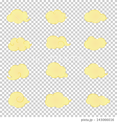 Japanese-style auspicious cloud illustration set (yellow, hand-drawn style, lucky cloud, auspicious symbol, Japanese pattern, New Year's card material) Japanese-style auspicious cloud illustration set (yellow, hand-drawn style, lucky cloud, auspicious symbol, Japanese pattern, New Year's card material) 143066016