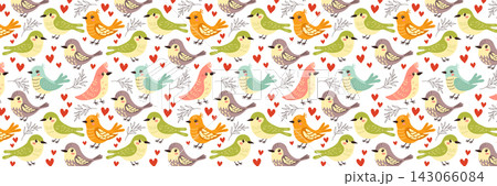 cute spring birds and hearts seamless pattern vector illustration. 143066084