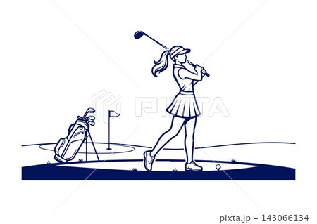 Woman Golfer Swinging Golf Club Vector Design Template Woman Golfer Swinging Golf Club Vector Design Template 143066134