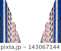 Two rows of new high-rise buildings facing each other, receding into the distance, shown during construction and installation of new PVC windows, image isolated on a transparent or white background 143067144