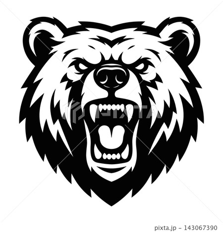 Angry roaring bear mascot head logo design vector illustration black and white Angry roaring bear mascot head logo design vector illustration black and white 143067390