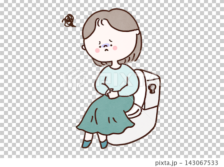 A woman sitting on the toilet is suffering from abdominal pain (constipation/disruption of the intestinal environment). A woman sitting on the toilet is suffering from abdominal pain (constipation/disruption of the intestinal environment). 143067533