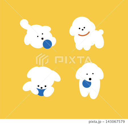 Dog playing with ball set of dynamic pose variations yellow Dog playing with ball set of dynamic pose variations yellow 143067579