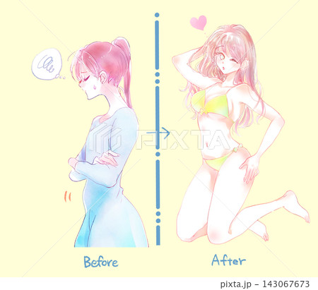 下腹に悩みがある女性のビフォーアフター 下腹に悩みがある女性のビフォーアフター 143067673