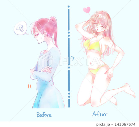 下腹に悩みがある女性のビフォーアフター 下腹に悩みがある女性のビフォーアフター 143067674
