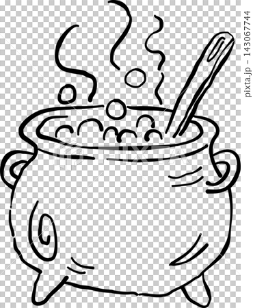 Halloween Witch Cauldron with Bubbles, Spooky Hand Drawn Line Art Halloween Witch Cauldron with Bubbles, Spooky Hand Drawn Line Art 143067744