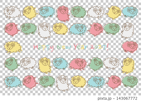New Year's card for the Year of the Sheep, 2027: Cute and relaxed sheep pattern New Year's card for the Year of the Sheep, 2027: Cute and relaxed sheep pattern 143067772