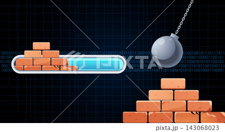Demolition wrecking ball smashing a brick wall concept illustration Demolition wrecking ball smashing a brick wall concept illustration 143068023