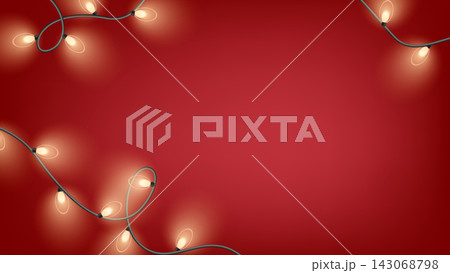 Red Christmas background with 3d glowing string light garland for holiday backdrops card and flyer Red Christmas background with 3d glowing string light garland for holiday backdrops card and flyer 143068798