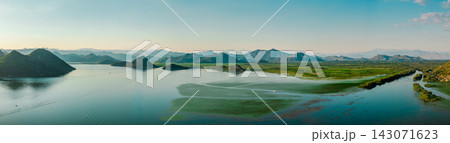 Panoramic Aerial View of Skadar Lake and Wetlands Near Virpazar Panoramic Aerial View of Skadar Lake and Wetlands Near Virpazar 143071623