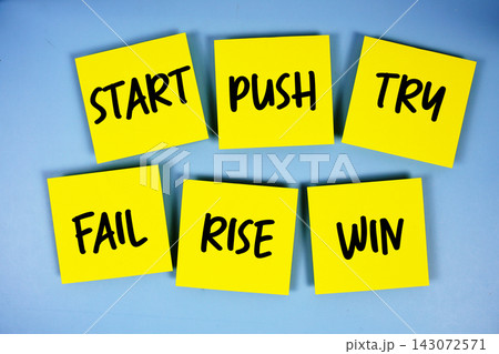 Motivation concept : Start, Push, Try, Fail, Rise, Win message written on paper notes 143072571