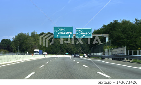 Driving on autostrada to Como and Chiasso Driving on autostrada to Como and Chiasso 143073426
