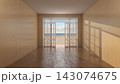 Empty Coastal Room with Open French Doors and Ocean Beach View 143074675