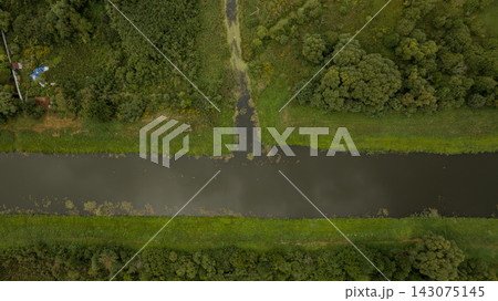 Aerial View of a Calm River and Lush Greenery in Belarus Aerial View of a Calm River and Lush Greenery in Belarus 143075145
