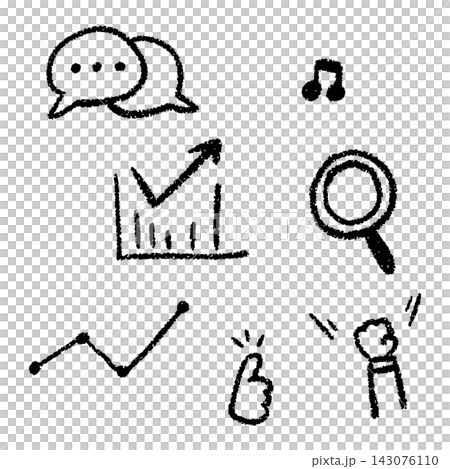 手描きのグラフと虫眼鏡のアイコンセット 143076110