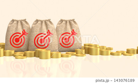 Money Bags with Target Symbols and Gold Coins 3d render. 143076189