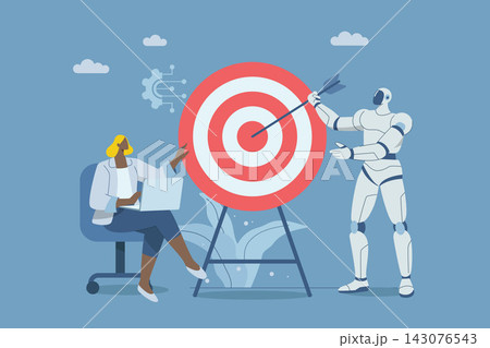 Using AI to help achieve important goals, Technological innovation and invention, Businesswoman and AI work together to develop innovations for the goals of the company or organization. 143076543