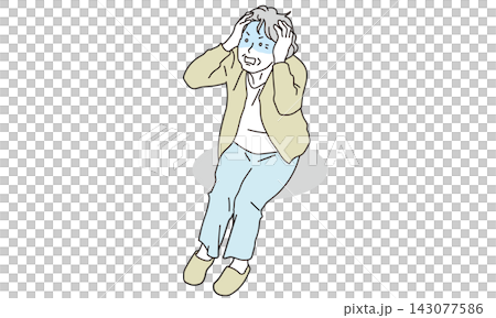 A senior woman holding her head in panic A senior woman holding her head in panic 143077586