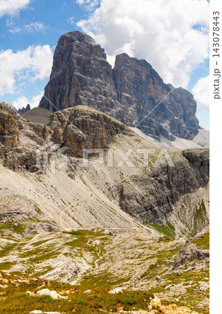 Rocky peak of Paternkofel in Sexten Dolomites mountain ridge Rocky peak of Paternkofel in Sexten Dolomites mountain ridge 143078443