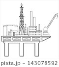 Oil Drilling Rig and Industrial Platform Black Silhouette Cutout 143078592