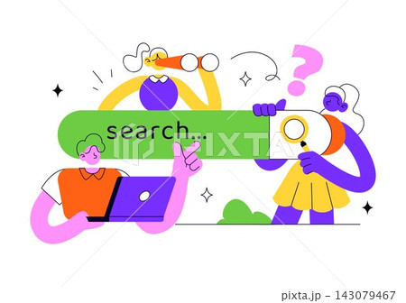 Searching Vector Illustration Featuring People Looking for Information Online, Search Tools, Digital Technology, and Modern Internet Concept 143079467
