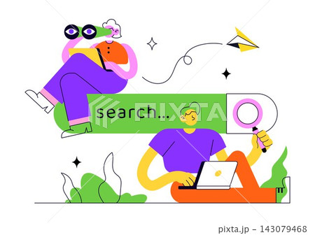 Searching Vector Illustration Featuring People Looking for Information Online, Search Tools, Digital Technology, and Modern Internet Concept 143079468