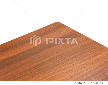 Top view of dark walnut wooden table corner isolated on white background. Top view of dark walnut wooden table corner isolated on white background. 143081516