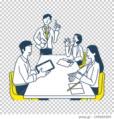 Simple illustration of a businesswoman and businessman having a meeting. Simple illustration of a businesswoman and businessman having a meeting. 143082005