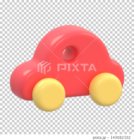 帶有透明背景的風格化玩具車的3D插圖。 143082102