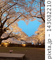 春の夜空に浮かぶハートのシルエットとライトアップされた桜 143082210
