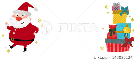かわいいサンタクロースとたくさんのプレゼントのクリスマスの背景イラスト かわいいサンタクロースとたくさんのプレゼントのクリスマスの背景イラスト 143083124