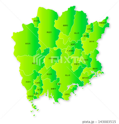 岡山県と市町村の地図 岡山県と市町村の地図 143083515