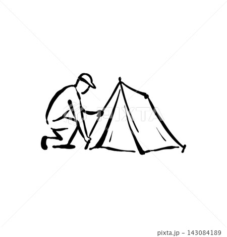 Hand Drawn Icon of Person Setting Up a Tent Hand Drawn Icon of Person Setting Up a Tent 143084189