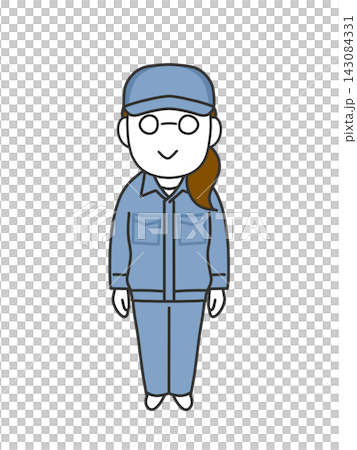 Woman in work clothes, standing. 143084331