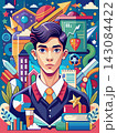 Posters or covers in a trendy doodle style with geometric shapes, bold design elements and modern typography. Back to school, college, education, learning concept. Templates for advertising, branding 143084422