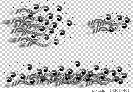 Graphics featuring undulating curves, swirling waves, and splashes of water. Graphics featuring undulating curves, swirling waves, and splashes of water. 143084461