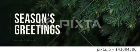 Spruce branches on dark - "Season's Greetings" luxury christmas banner Spruce branches on dark - "Season's Greetings" luxury christmas banner 143084580
