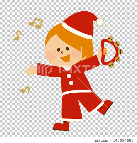 Music concert: A cute illustration of a child dressed as Santa Claus ringing a bell. 143084699